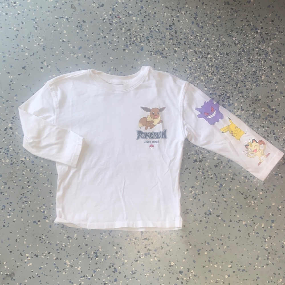 Pokemon White Long Sleeve Kids Tee with Character Graphics
